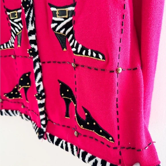 Vintage Hot Pink Zebea Shoe Cardigan – Size Large - Picture 5 of 7